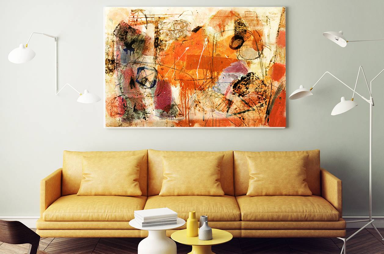 Mock up poster, interior composition, sofa, lamp and white poster