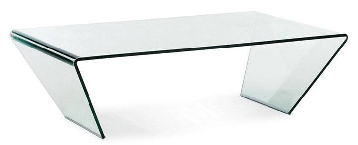 A molded-glass waterfall table, such as this Blake Condo coffee table, is a classic option in acrylic. (Max Furniture, $599)