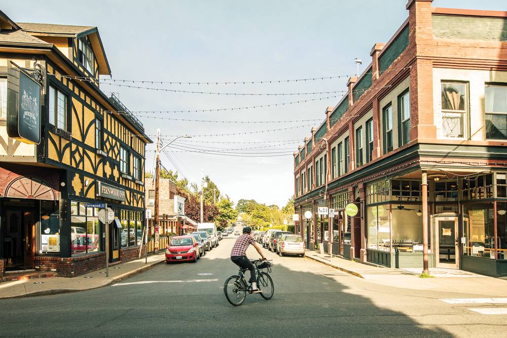 The corner of Gladstone and Fernwood Streets in the heart of the trendy Fernwood neighbourhood.
