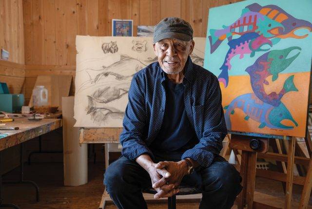Painter Robert Burke in his studio north of Duncan.