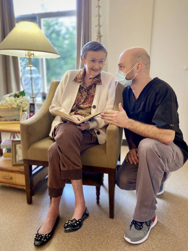 care worker and resident at a long term care facility