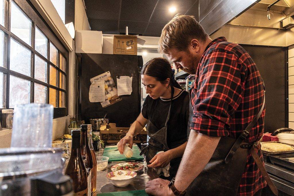 Chefs Laura Cousins and Clark Deutscher from Nowhere A* Restaurant.