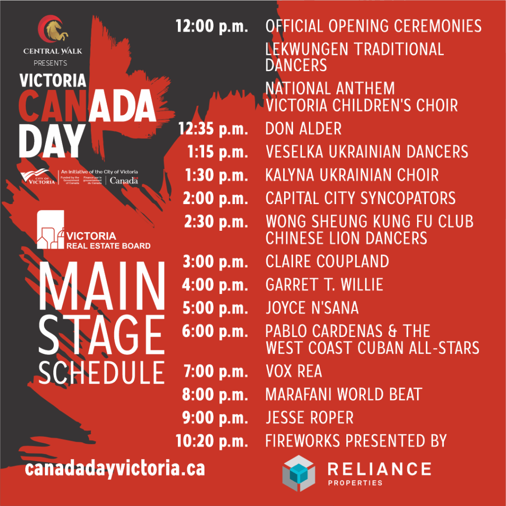 List of entertainment in celebration of Victoria BC 2022 Canada Day