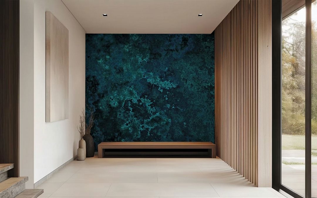 feature wall textured dark teal wallpaper